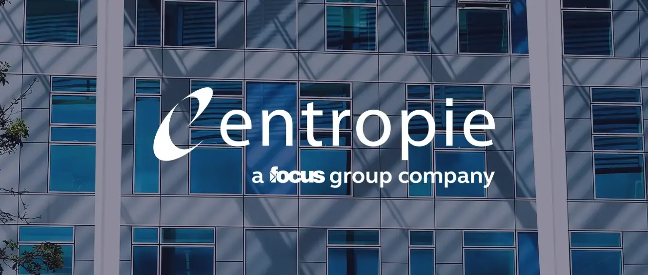 Entropie logo over photo of office building