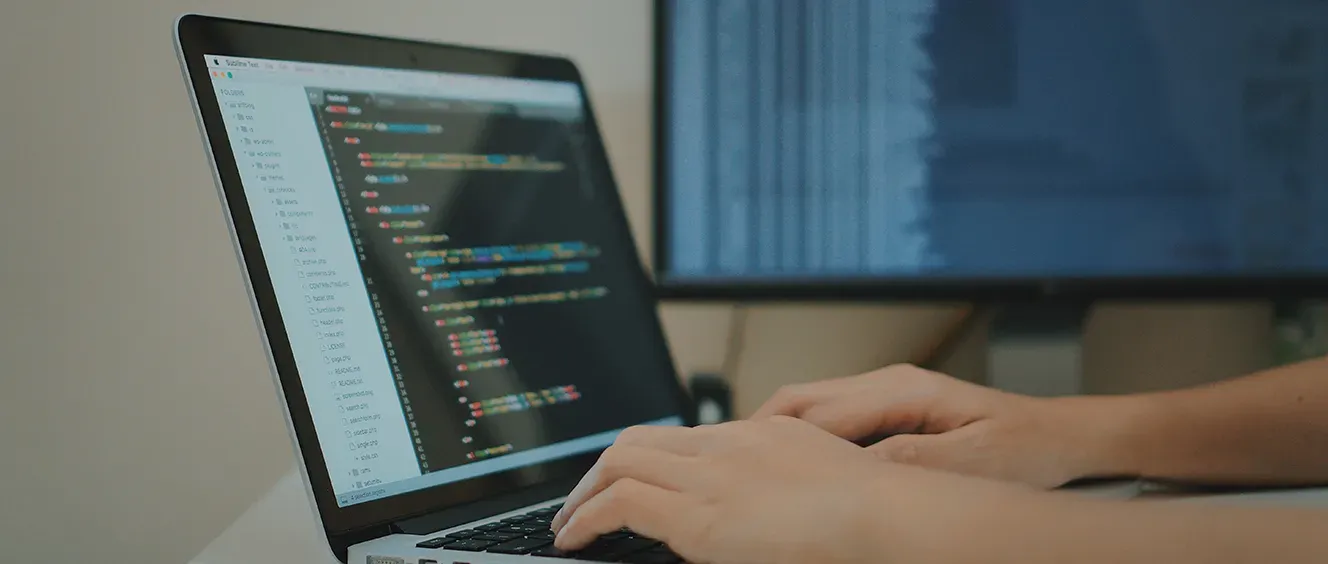 Man coding on laptop