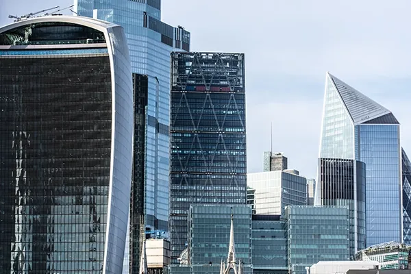Glass office buildings in London at daytime