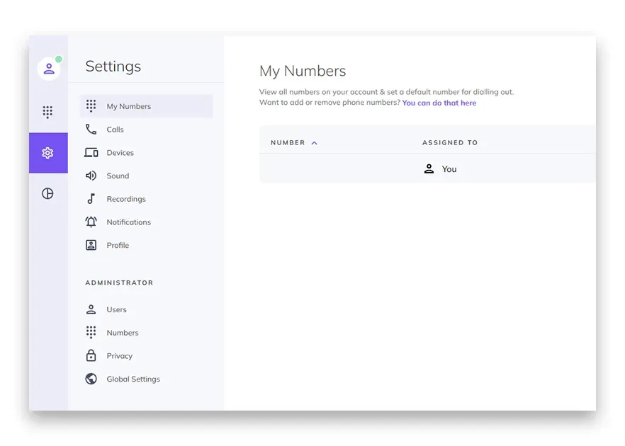 Phone line plus features screen on a desktop