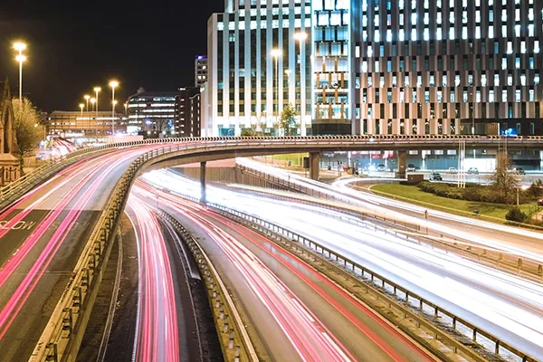 Long exposure shot of busy motorway at night