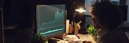 Man looking at graph on computer monitor