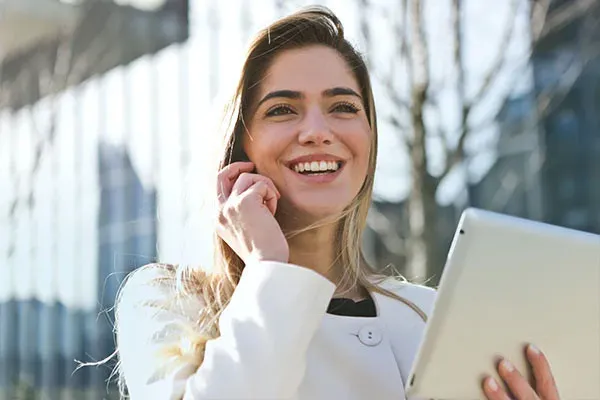 Happy woman on phone call